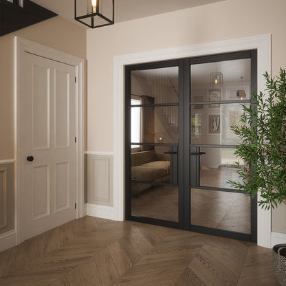 PORTLAND 4 LITE CLEAR GLASS BLACK PRIMED DOOR