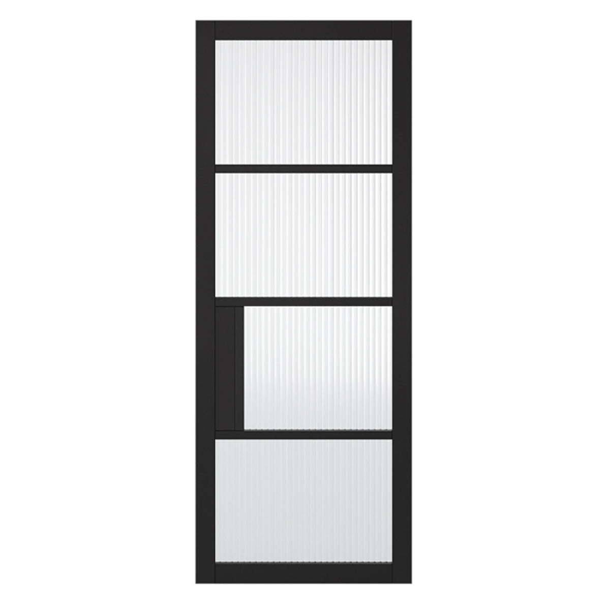 PORTLAND 4 LITE REEDED GLAZED BLACK PRIMED DOOR