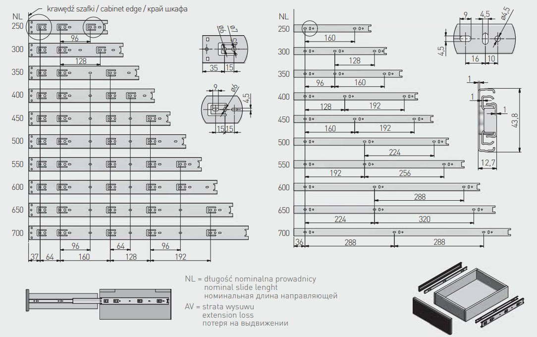 Double Extension Push To Open Drawer Runners 500